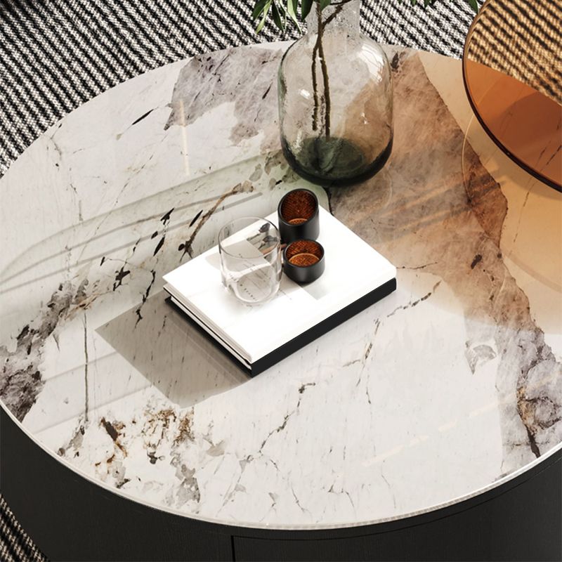 Modern Slate Coffee Table Round Bunching Coffee Table Set with Drawer