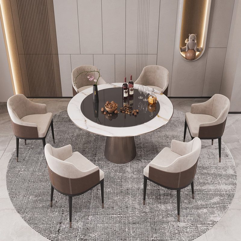 Faux Leather Dining Chairs Glam Style Parsons Arm Chair for Dining Room