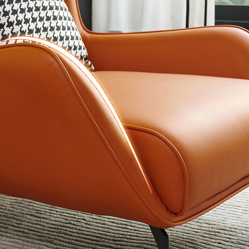 Fixed Back Lounge Chair Leather Side Chair with Black Metal Legs