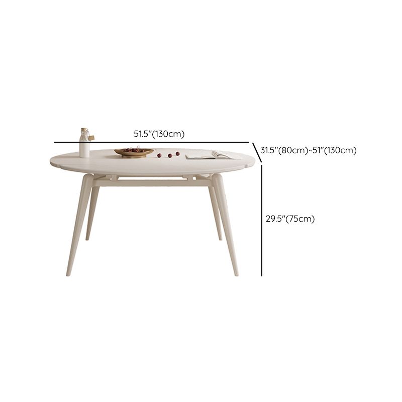 Modern Round Extendable Dining Table White Stone Tabletop with Double Drop Leaf