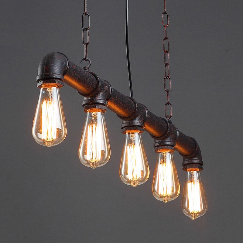 Linear Shape Pendant Light Kit Industrial Style Metal 5/10 Lights Pendant Light in Rust