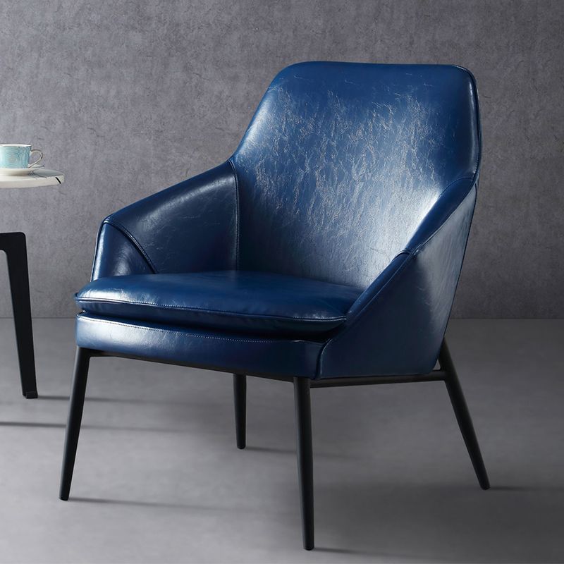 Solid Color Armchair Tight Back Leather Accent Chair with Four Legs