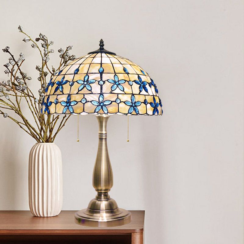 Lampada da comodino con petali gioiello Lampada da tavolo con catena a tirante in stile Tiffany a 2 teste con base in vaso d'oro