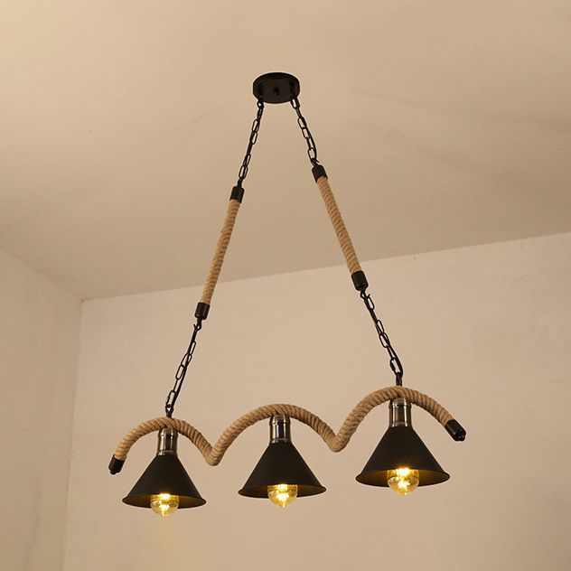 Cone Island Chandelier Lights Industrial Rope Chandelier Lighting Fixtures for Dining Table