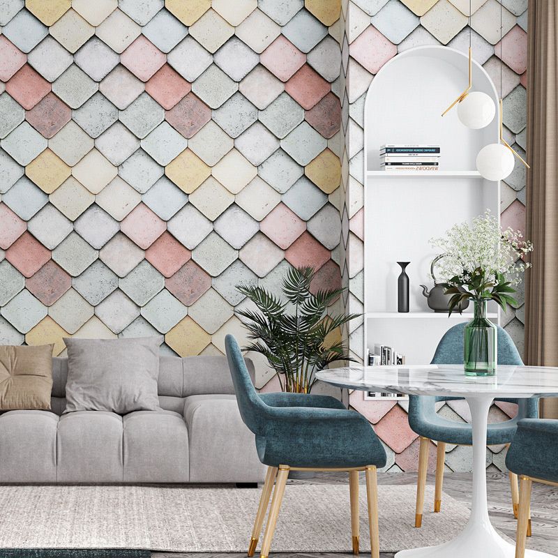 Multicolored Fishscale Wallpaper Roll Waterproof Contemporary Parlor Wall Covering