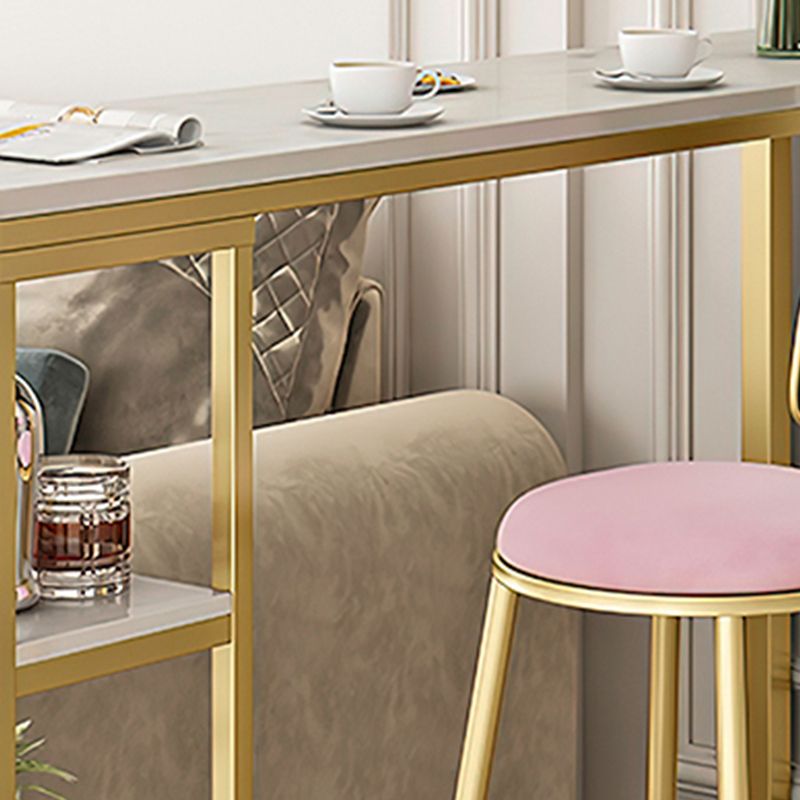 Glam Style Bar Table Stone Double Pedestal Bar Height Table with Storage