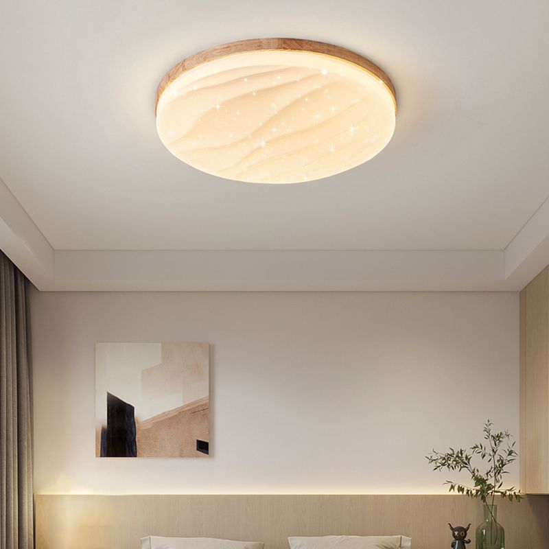 Round Shape Wood Flush Light Modern Style 1 Light Flush Mount Ceiling Lights in Brown