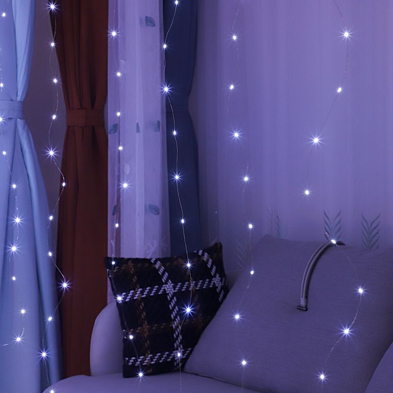 9.8ft Copper Wire LED Light Strip Decorative Indoor Curtain Lights with Hook and Remote