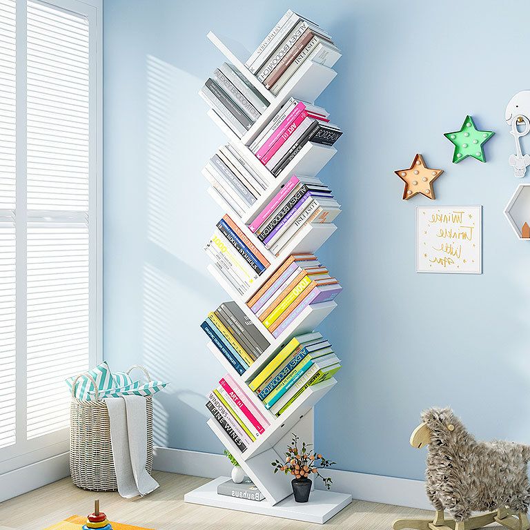 Contemporary Living Room Etagere Shelf Manufactured Wood Bookshelf