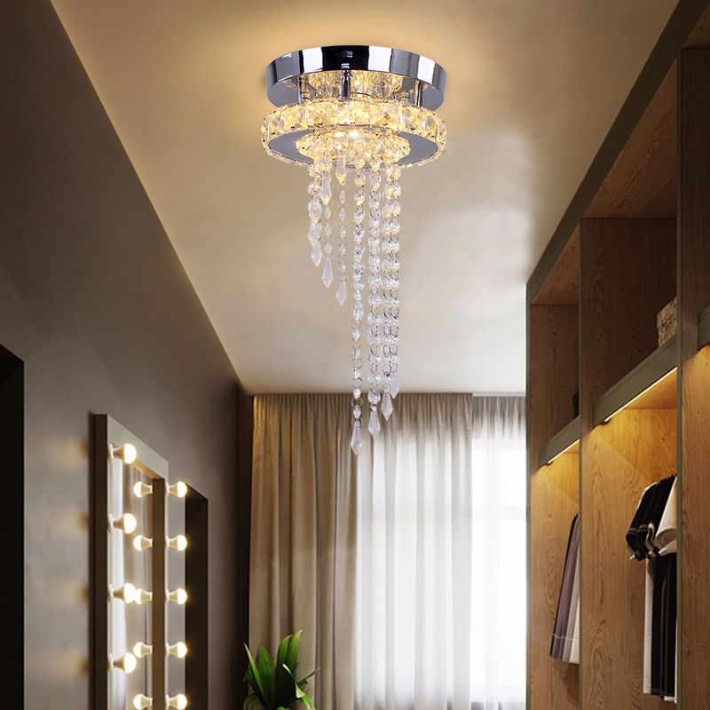 Spirale Kristall-LED-Deckenleuchte, moderne Edelstahl-Einbauleuchte für den Flur