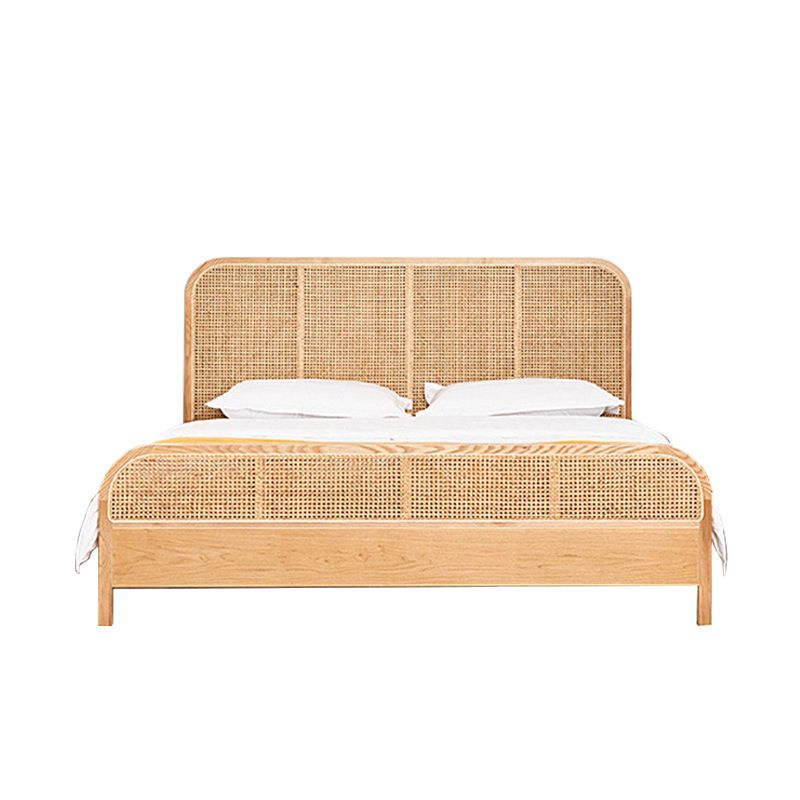 Tropical Solid Wood Panel Bed Rectangular Solid Color Standard Bed