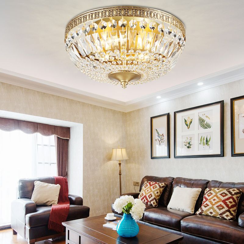 Gold Dome Flush Ceiling Light Contemporary 4 Lights Clear Glass Flush Mount Lamp