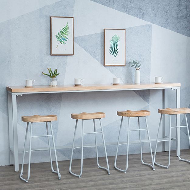 Light Brown Modern Style Bar Table in Solid Wood and Iron Table Milk Tea Shop Bar Table