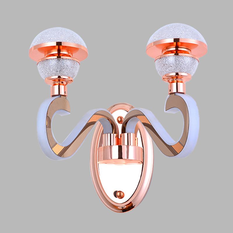 Modernist Urn Shape Wall Mount Light Metallic 2 Heads Corridor Swirl Arm LED Wall Sconce in Rose Gold