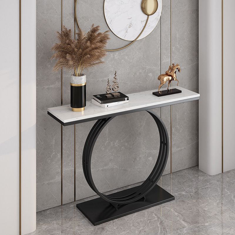 31.5-inch Tall Marble Console Table Rectangle End Table with Shelf