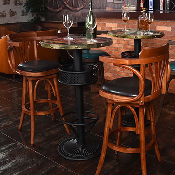 Contemporary Round Wood Bar Stool Arm Low Back Counter Stool