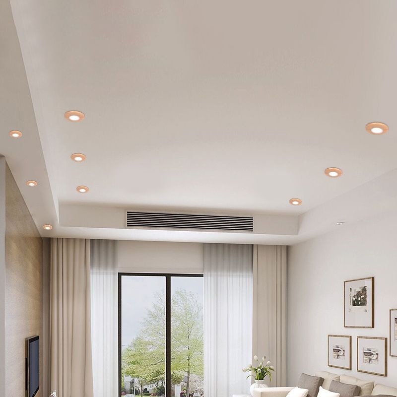 Mini Plate Shaped Flush Mount Light Simplicity Wood Living Room LED Ceiling Lamp in Warm/White Light