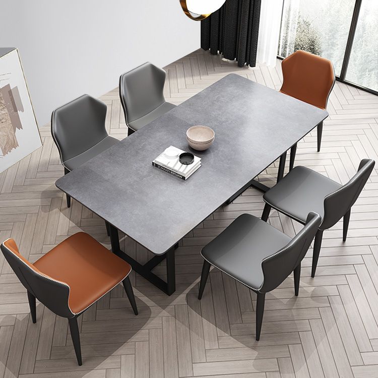Mesa de estilo simplicidad rectángulo de piedra sinterizada mesa de comedor de base de pedestal doble para el hogar