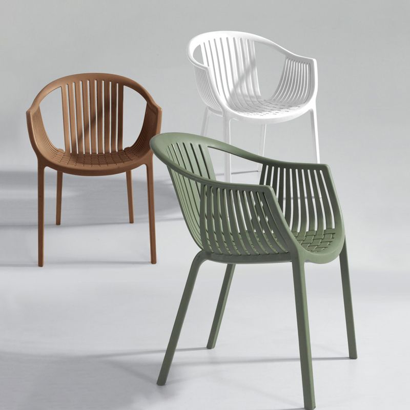 Sillas de comedor escandinavas Sillón de comedor con respaldo de listones de plástico (juego de 4)