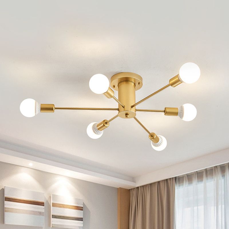Gouden Starburst plafondgemonteerde kroonluchter eigentijds metaal 6/8/10 hoofden slaapkamer inbouwlamp