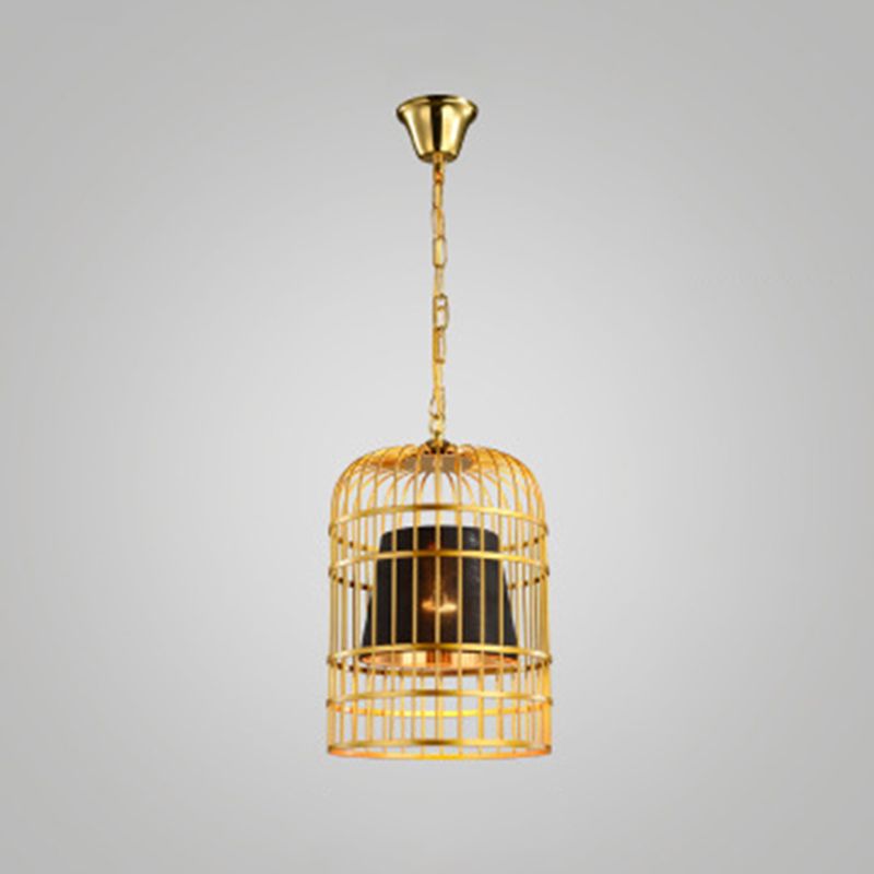 Golden Birdcage Design Metal Suspension Lichte stof Schaduw Creatief verlichtingsarmatuur met 35,5 "verstelbare hangende ketens