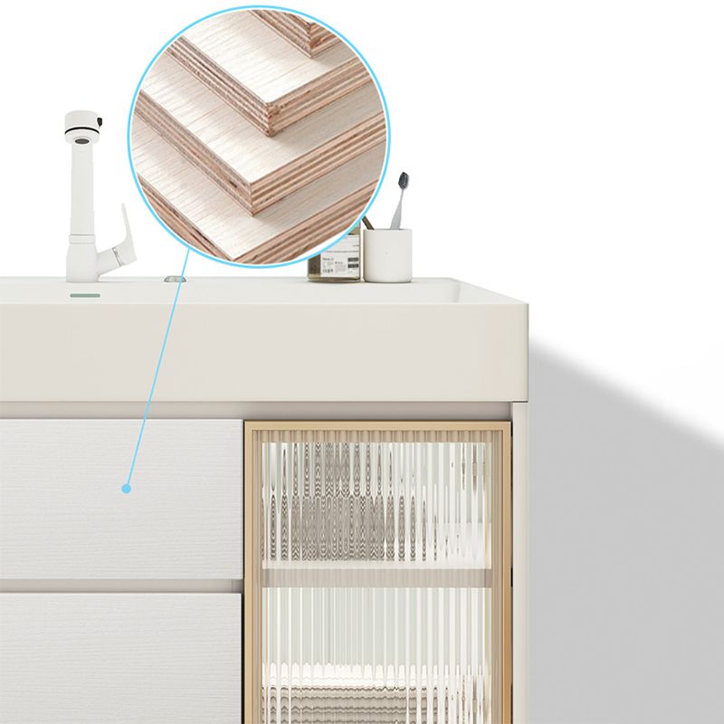 White Bathroom Vanity Mirror Rectangle Single Sink Wall Mount 2 Drawers Vanity with Door