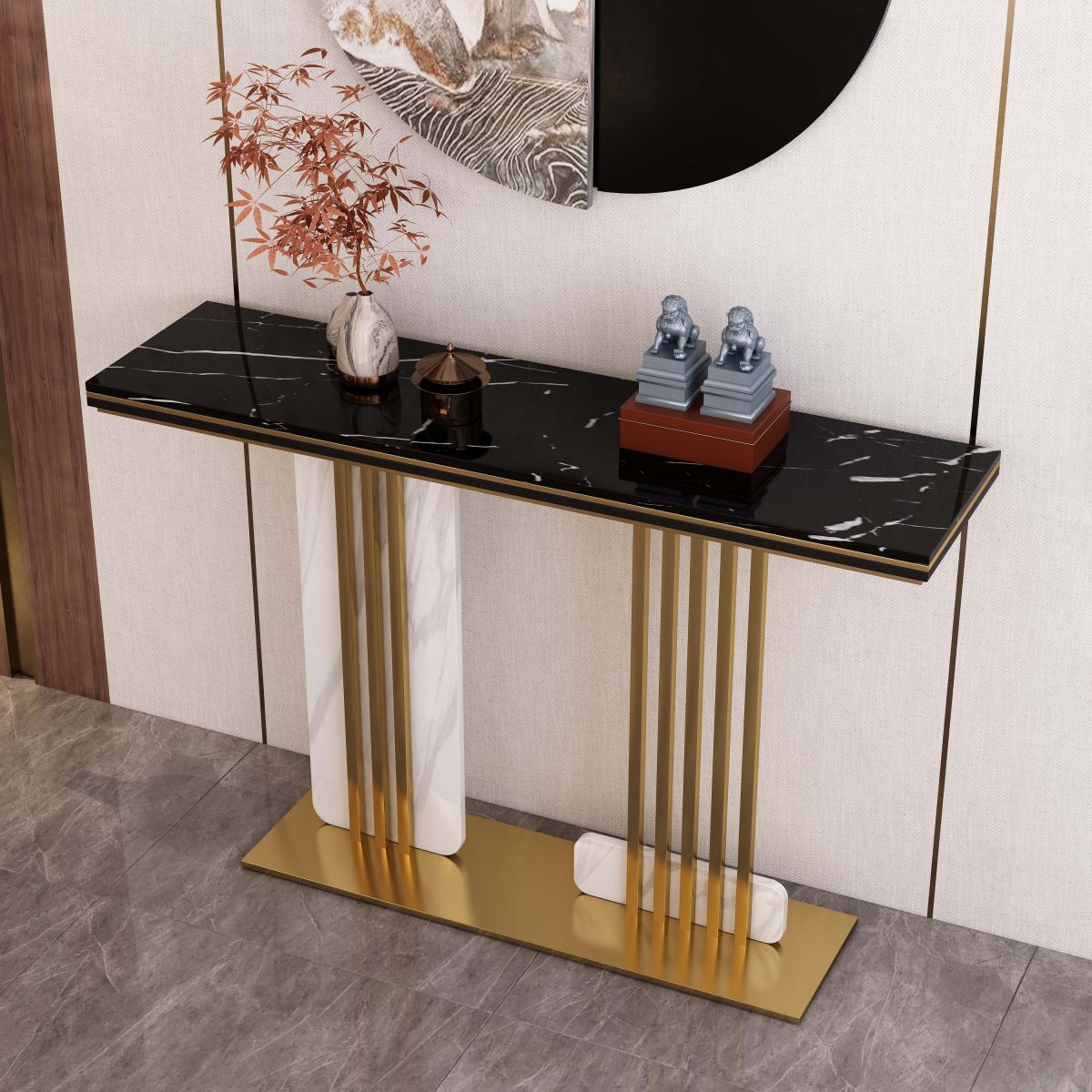 33.46" High Stone Console Table Rectangle Scratch Resistan Accent Table