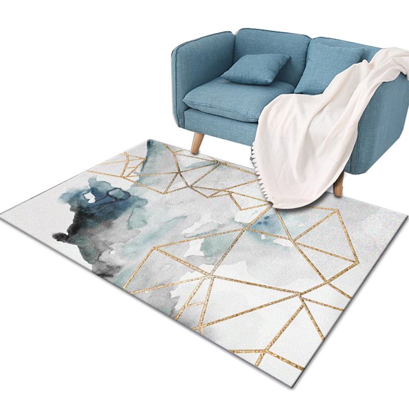 Multi-Color Modern Area Rug Polyester Geometrical Pattern Carpet Washable Stain Resistant Non-Slip Rug for Great Room