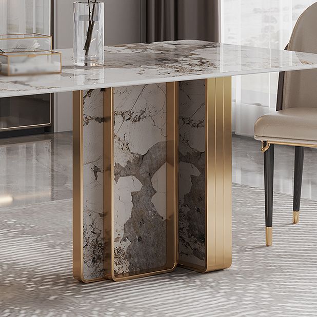1/4/5/9 Pieces Rectangle Glam Furniture Stone Dining Table Set with Double Pedestal Base
