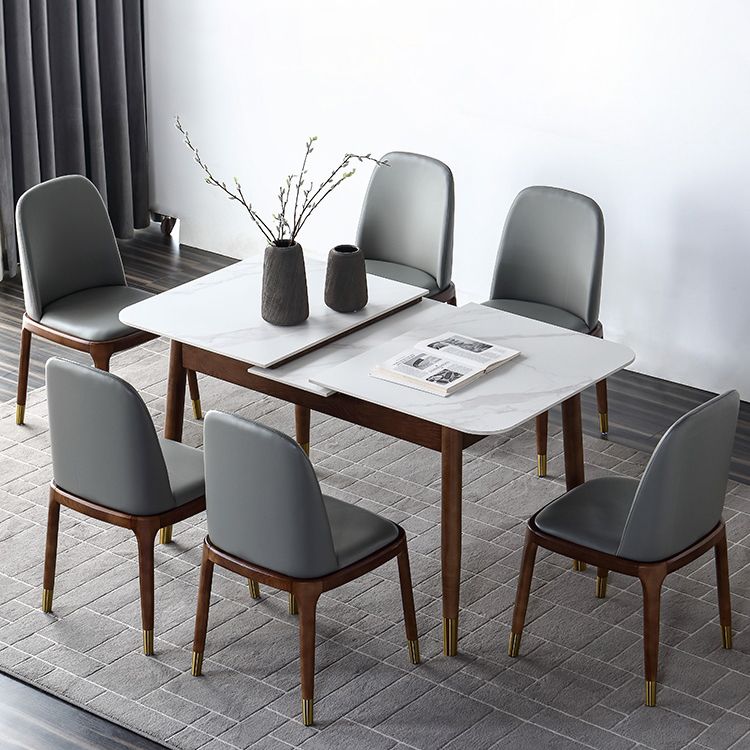 Rectangle Mid-Century Modern Dining Table White Sintered Stone Table with 4 Legs