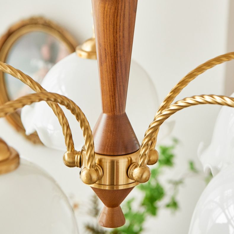 Wood Japanese Style Chandelier Gold Hanging Light with Metal for Restaurant