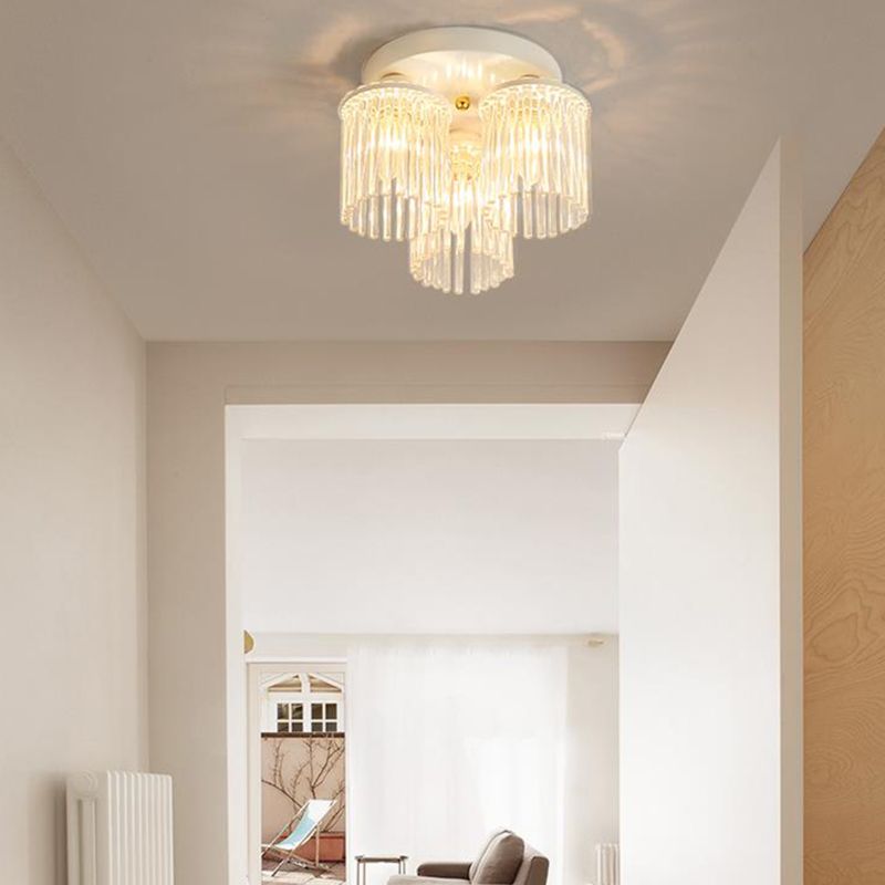 Lámpara de techo con varilla de cristal, montaje empotrado, pétalo/cilindro blanco, moderna, 1/3/5 luces
