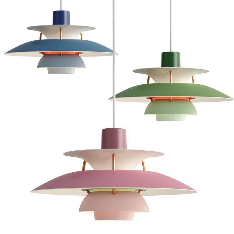 Multilayer Pendant Light Fixture Macaron Aluminum 1-Light Living Room Hanging Light