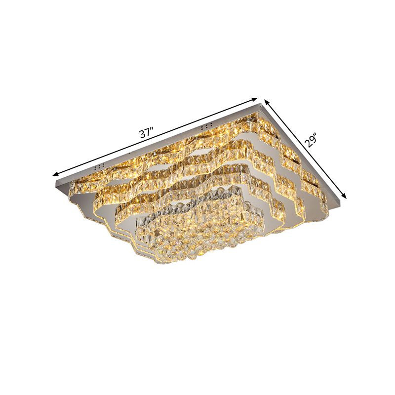 Gelaagde Flush Mount Lamp Eenvoudige Stijl Cut Crystal Grote Kamer LED Plafond Licht in Chrome