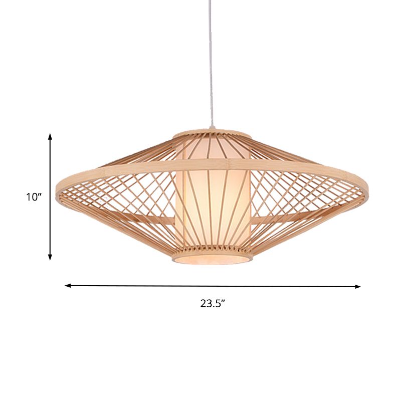 19,5 "/23,5" Dia-Saucer Suspended Lampe Moderne Stil Bambus 1-Bulb Schwarz/Beige Hängende Leuchte für Wohnzimmer