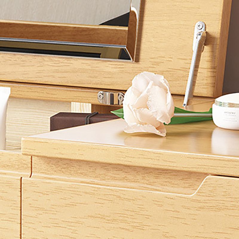 Rubberwood Dressing Table Set with Stool 1-Drawer Wood Vanity Table