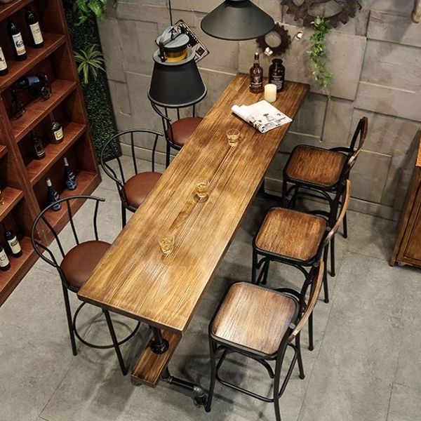 Rectangular Solid Wood Bar Table Set Industrial 1/4/7 Pieces Counter Table with Stools