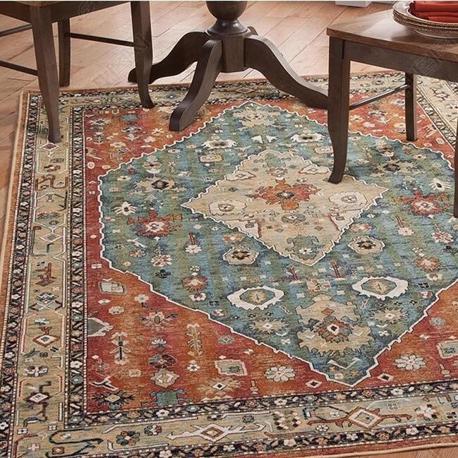 Red Tone Moroccan Indoor Rug Polyester Tribal Totem Print Carpet Easy Care Rug for Home Decoration