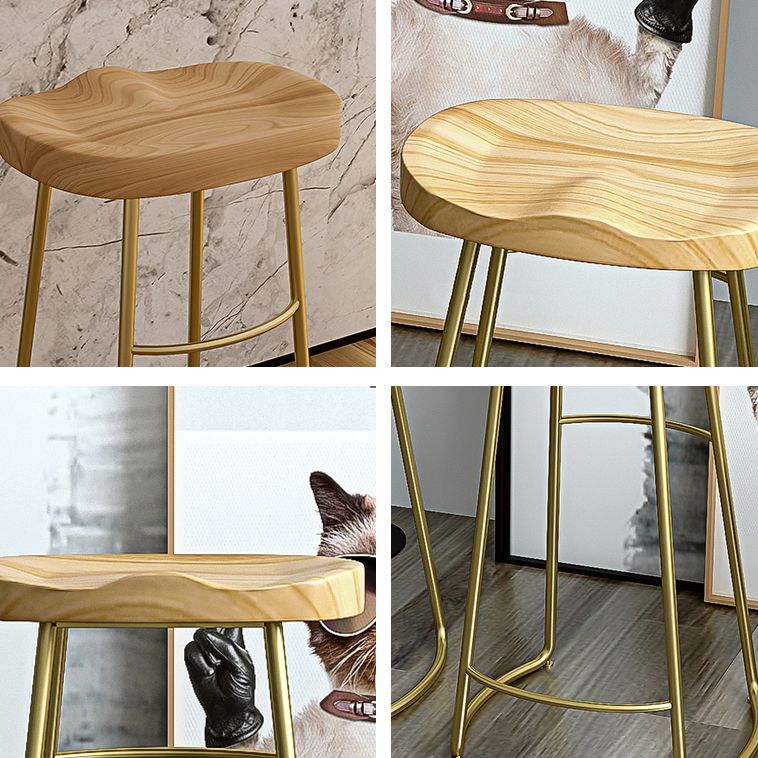 Contemporary Oval Counter Stools Armless Wood Indoor Bar Stool with Iron Base