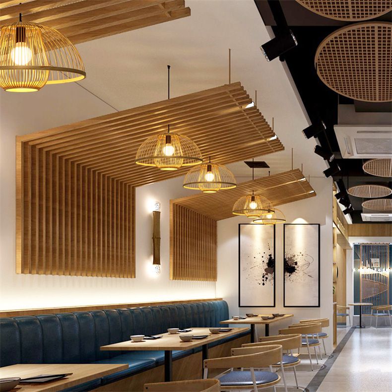 1 Light Bowl Hanging Light Fixtures Chinese Bamboo Ceiling Light for Restaurant