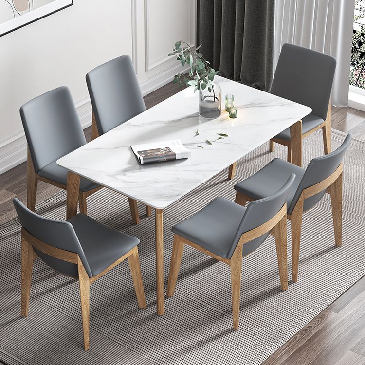 Sintered Stone White Tone Table Mid-Century Modern 4 Legs Table for Dining Room