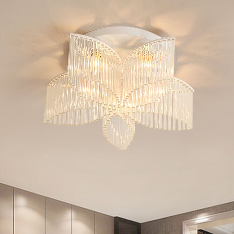 Lámpara de techo con varilla de cristal, montaje empotrado, pétalo/cilindro blanco, moderna, 1/3/5 luces
