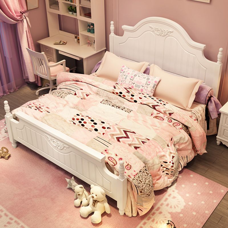 French Country Poster Bed Cream Solid Wood Four Poster Bed with Headboard