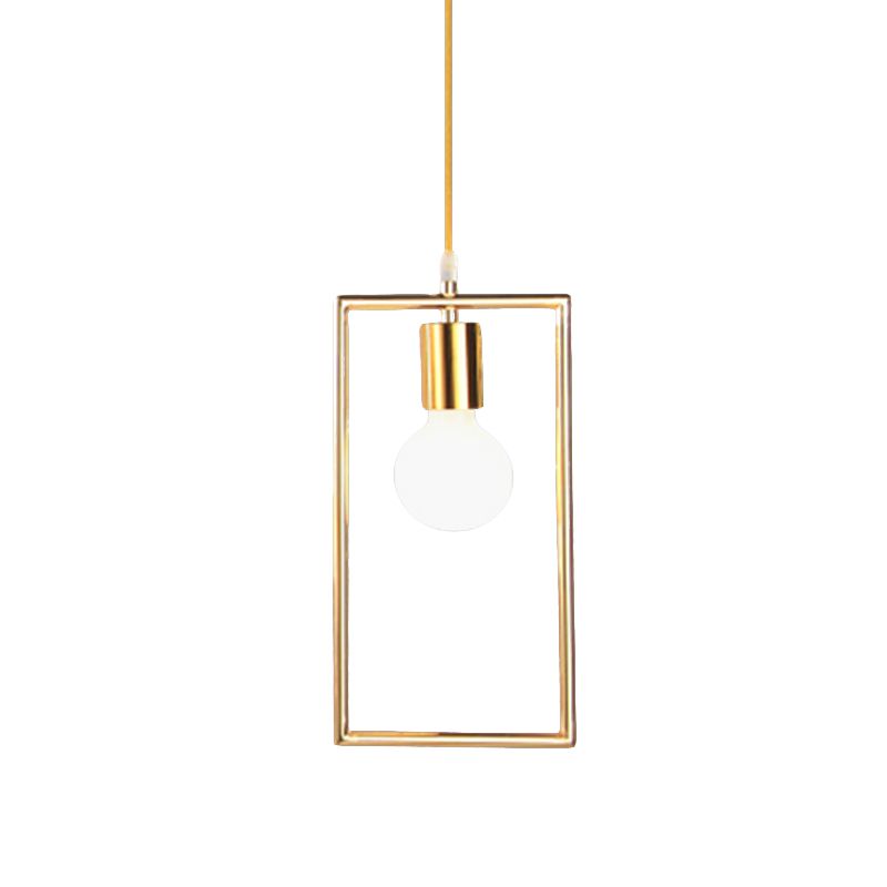 Golden Rectangle Hanging Ceiling Light with Frame Loft Style 1 Light Bedroom Pendant Lamp