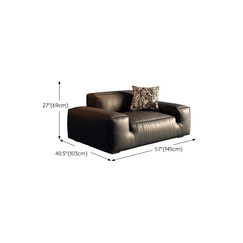 Contemporary Stain Resistant Genuine Leather Square Arm Sofa in Black