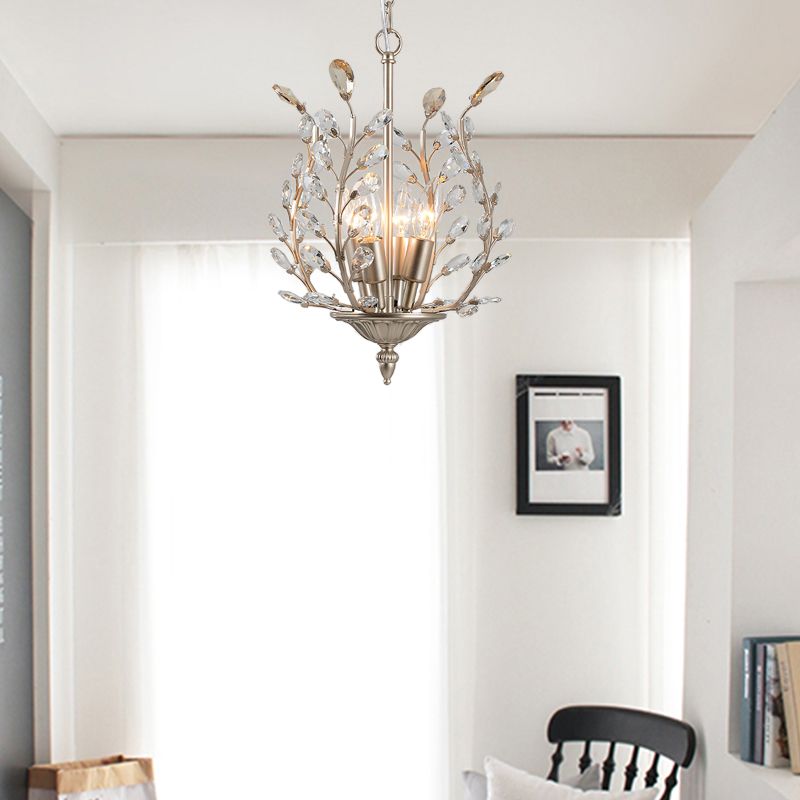 Lampada lampadina in cristallo di lacrima trasparente con design a foglia vintage a 4 luci soffitto appeso in champagne