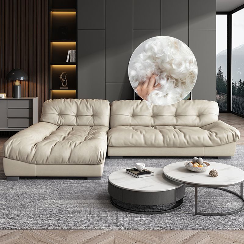 Contemporary Faux Leather Minimalist Sofa and Chaise Pillow Top Arm Cushions Sofa