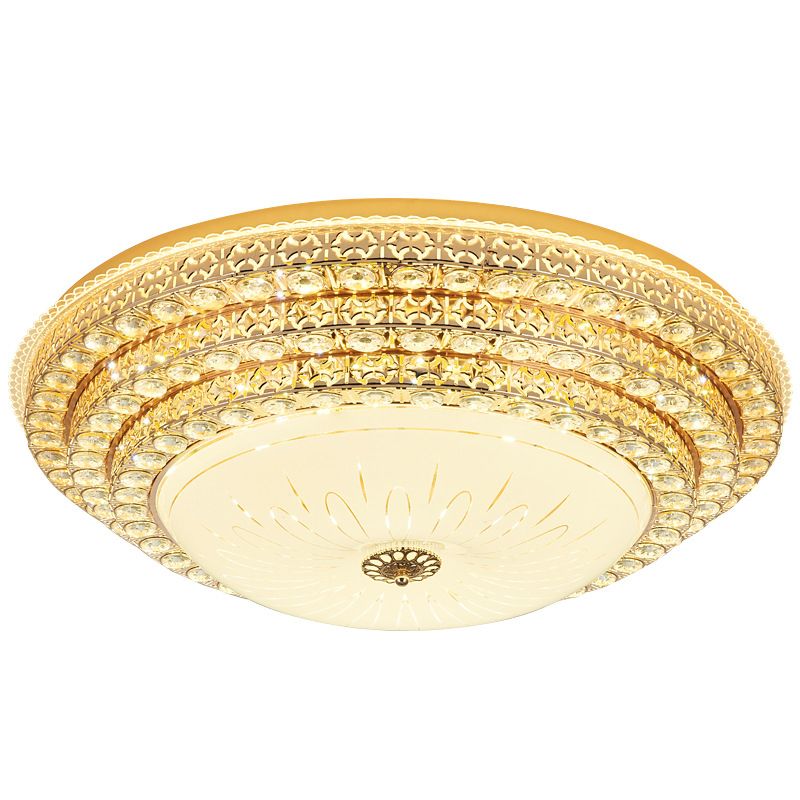 Gouden ronde kristallen LED-inbouw in moderne luxe stijl metalen plafondlamp voor woonkamer