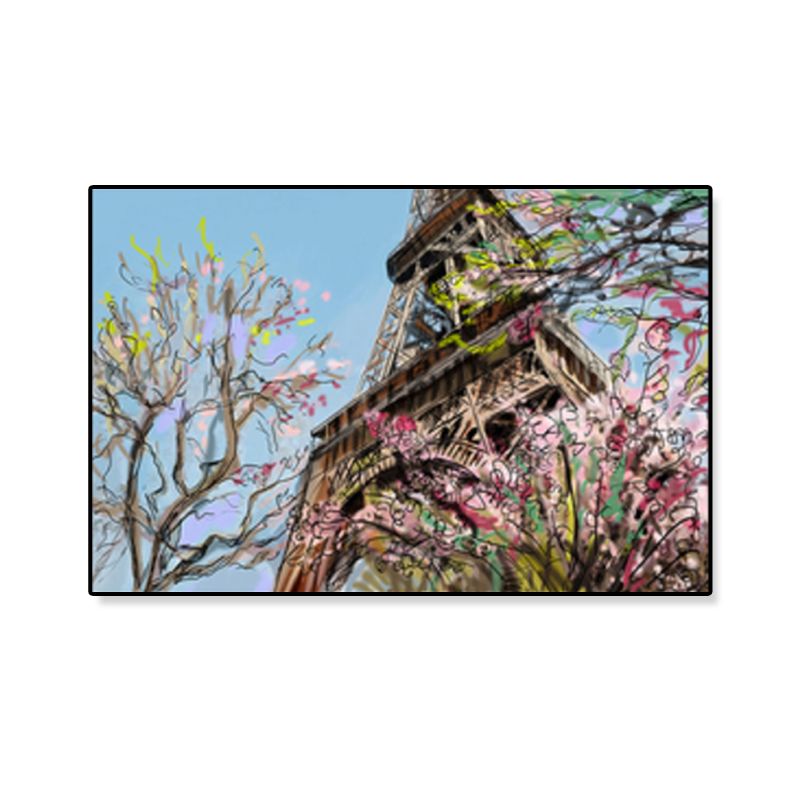 Global Inspired Landmark Painting Canvas Print Textured Pastel Wall Art for Hotel