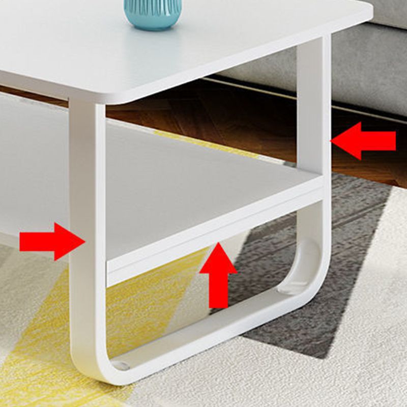 Modern Style Rectangular Wooden Table Metal Sled Base Coffee Table